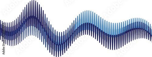 Abstract blue sound wave vector, digital audio frequency equalizer, rhythmic music signal visualization, modern sonic pulse graphic on white background