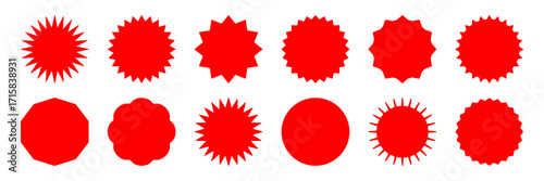 Circle sticker set Graphic illustration of red burst shapes for design projects