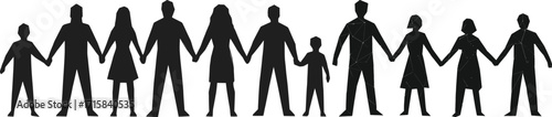 Diverse group silhouette holding hands unity community togetherness family friends people connection 