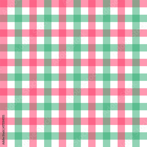 Colorful gingham seamless pattern for Christmas.Checkered tartan plaid repeat pattern in red green white.Geometric vector background wallpaper.