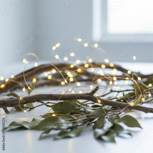 Branches with delicate fairy lights create a warm inviting ambiance.