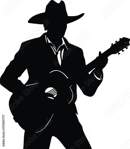  Cowboy Playing Guitar Silhouette vector