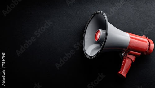 Gray and red megaphone on black surface