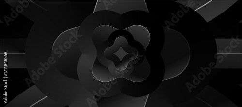 Dark gray abstract geometric background with expanding flower like shapes