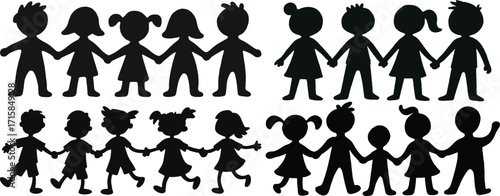Diverse group of children holding hands in silhouette a symbol of unity and friendship