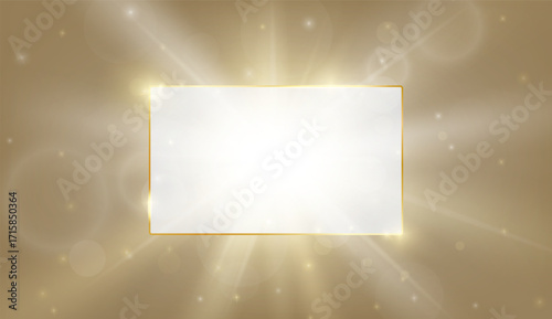 Gold shiny glowing vintage frame with realistic glow beam effect isolated. Golden luxury realistic border. Wedding, mothers or Valentines day concept. Xmas and New Year abstract. Vector illustration