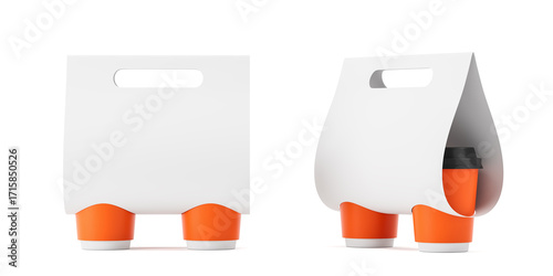 Tableau sur toile Coffee cup holder concept with modern packaging design for branding mockup presentation on white background