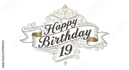 Elegant Happy 19th Birthday banner design with gold accents for celebration events