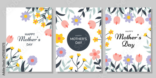 Mother's day cards with flowers. Templates for posters, greeting cards, invitations, covers for Mother's day.