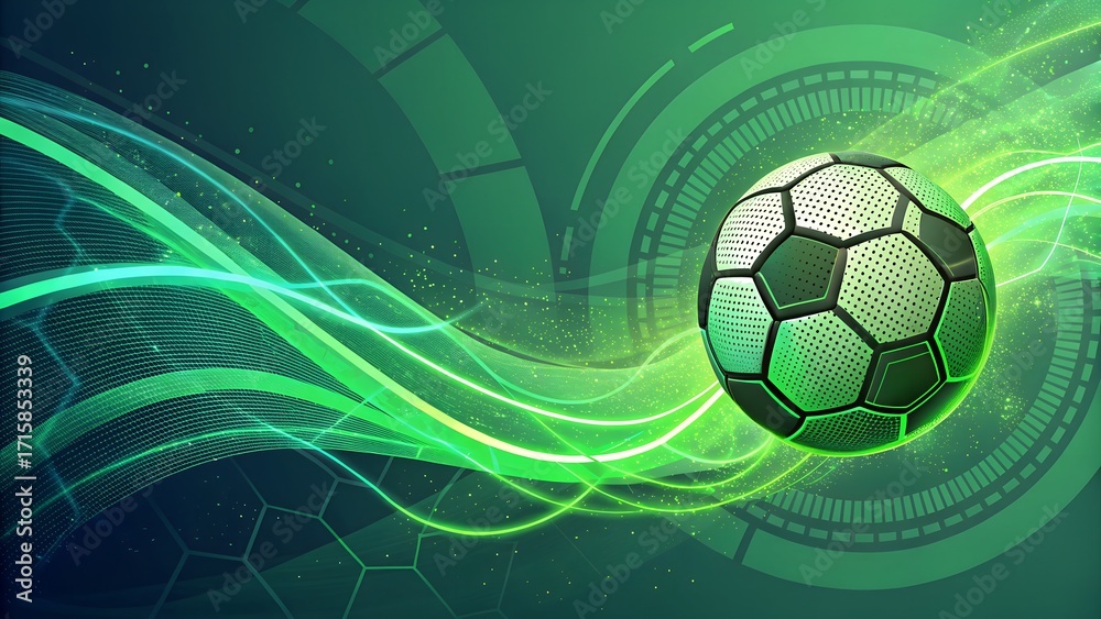 Fototapeta premium Bold and Dynamic Soccer Ball with Green Light Trails