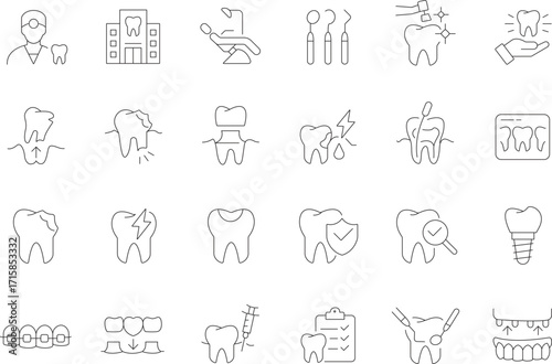 Thin line icons for dentistry and oral care health services