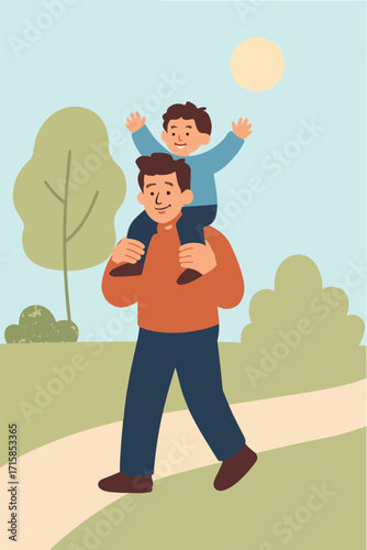Smiling Child Riding on Parent’s Shoulders