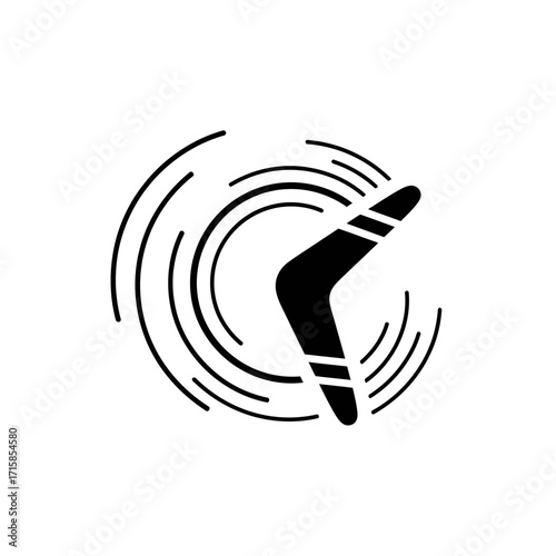Black Silhouette of a Boomerang in Flight with Motion Lines