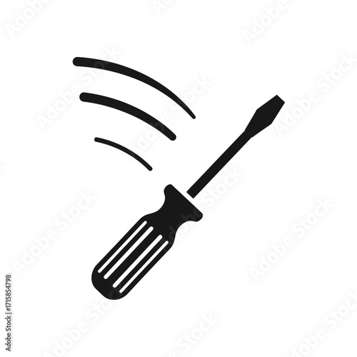 Black Silhouette of a Screwdriver with Motion Lines