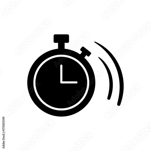 Black Stopwatch Icon with Sound Waves Indicating Alert