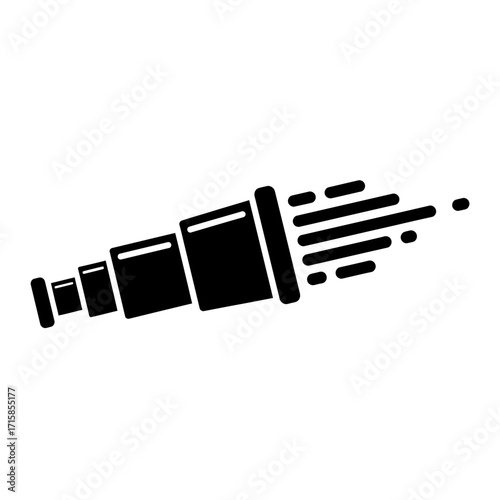Black stylized refracting telescope icon with radiating lines, symbolizing vision and exploration