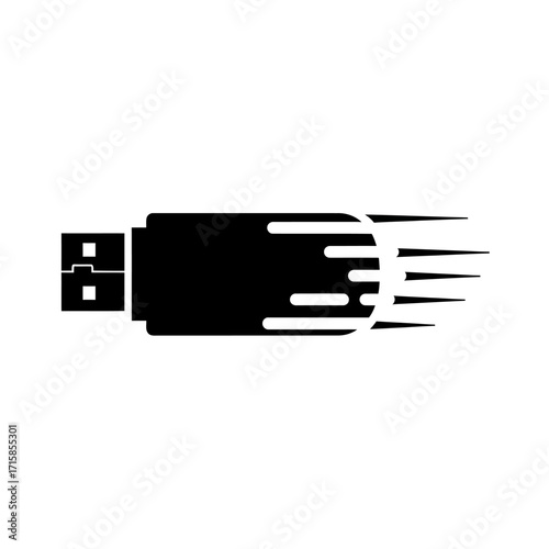 Black USB Flash Drive with Motion Lines Icon