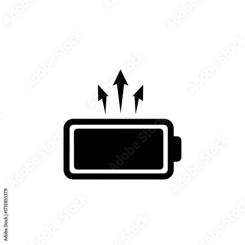 Charging Battery Icon with Arrows, Black and White Symbol