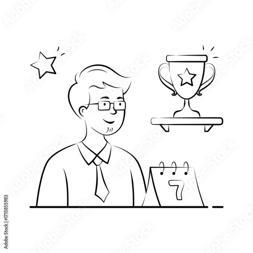 Teacher receiving award for best teaching performance, modern hand drawn illustration