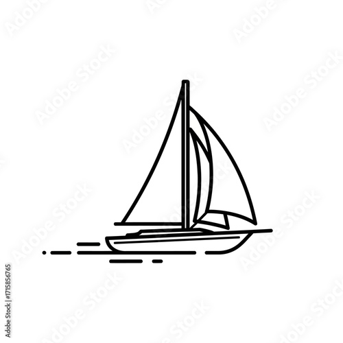 Line Art Sailboat Illustration: Sleek Monochrome Yacht Design