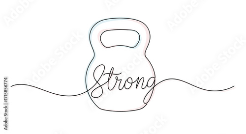 Minimalist kettlebell illustration with "Strong" text
