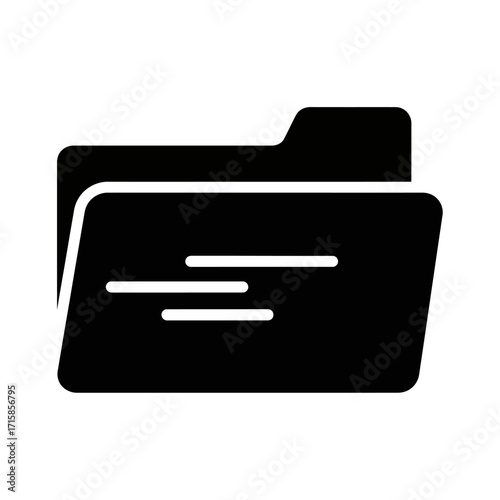 Minimalist black folder icon with three white lines, representing digital files and data