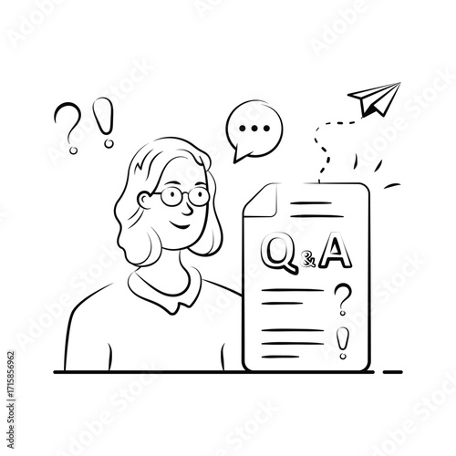A student asking and answering questions during study session, ready to use hand drawn illustration