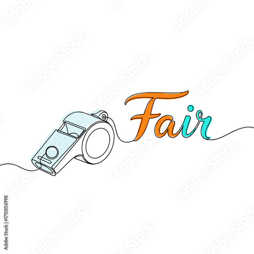 Fair word with referee whistle illustration, sporting mood, minimalist design 