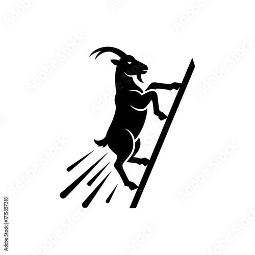 Silhouette of a determined goat climbing a steep incline with speed lines