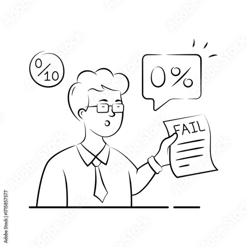 Student failing exam and receiving zero marks paper, ready to use trendy illustration