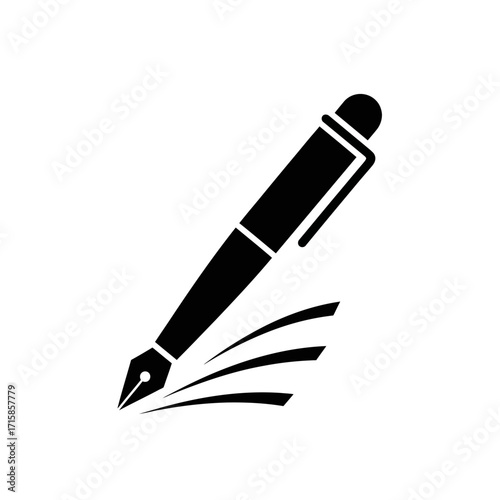 Sleek Black Fountain Pen Icon Writing, Angled Design