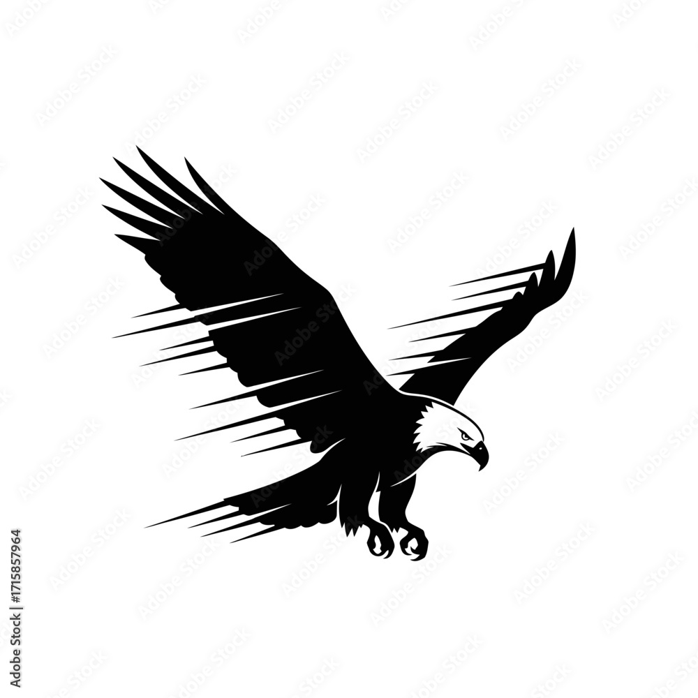 Obraz premium Striking Black and White Eagle Vector Illustration with Dynamic Wing Effect