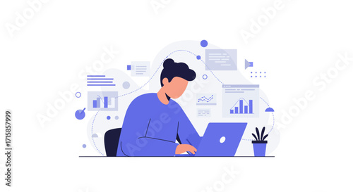 Sleek Digital Wealth Growth: Flat Design Vector for Millennial & Gen Z Fintech Investment Success