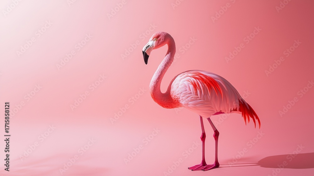 Fototapeta premium Pink flamingo minimal background modern lifestyle artistic creative composition