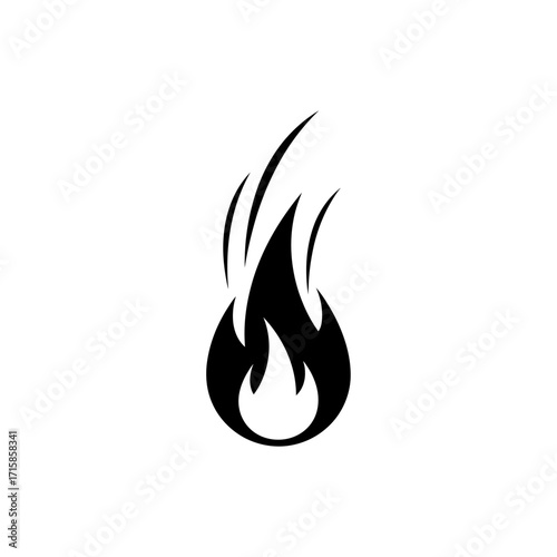 Stylized Black Fire Icon with Sharp Flames and Rounded Base