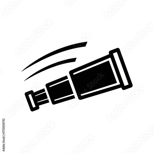 Stylized Black Telescope Icon with Motion Lines