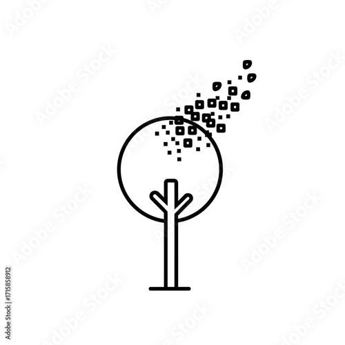 Stylized outline tree icon with digital pixelated canopy effect