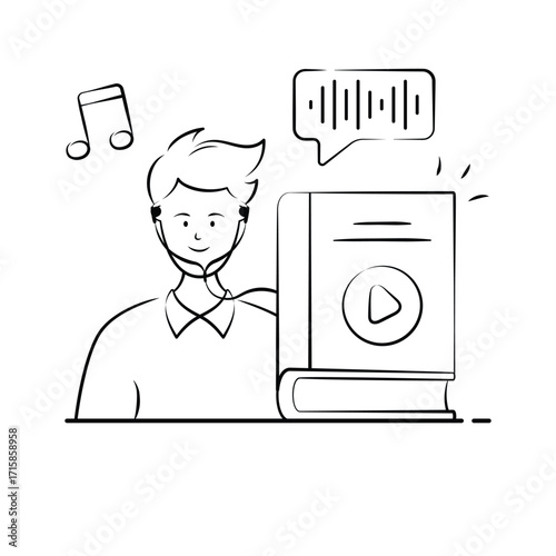 Audiobook Student Listening to Learning Audio Illustration
