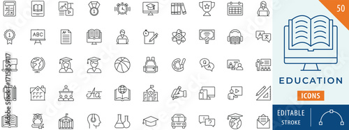 Education icon collection set. Editable stroke.