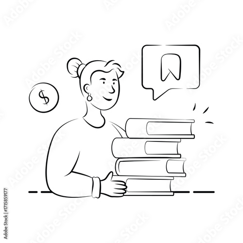 An illustration of a student borrowing books for study and knowledge.