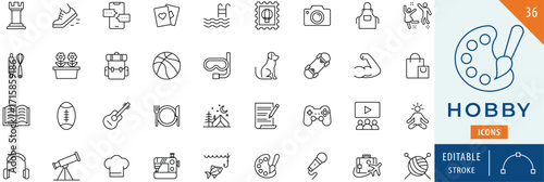 Hobby icon collection set. Editable stroke.