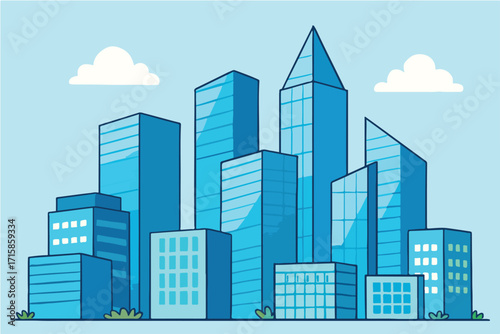Modern urban background with tall glass buildings