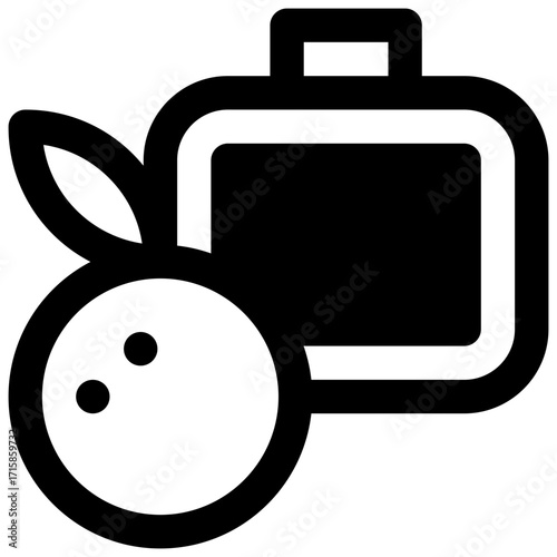 Lunchbox. Outlined stroke vector icon with black-filled details.
