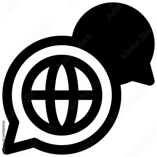 Languages. Outlined stroke vector icon with black-filled details.