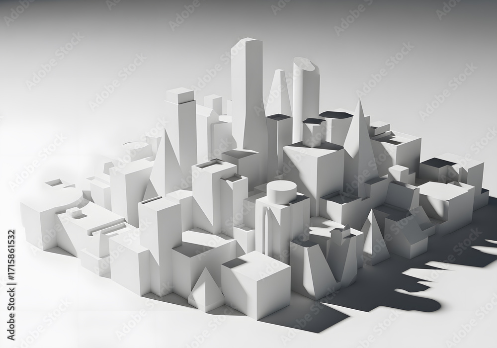 Fototapeta premium White Geometric Cityscape. A Minimalist 3D Rendering