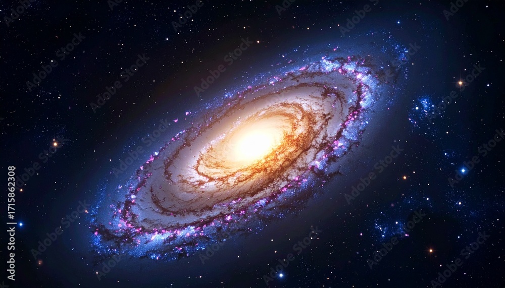 Fototapeta premium Spiral galaxy in deep space with galactic arms bending around