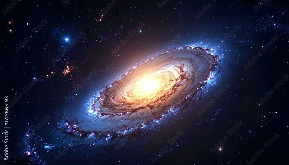 Fototapeta premium Spiral galaxy in deep space with galactic arms bending around