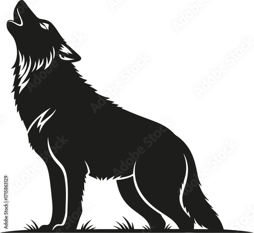 Silhouette of a howling wolf, , capturing essence of wilderness, freedom, and call of wild in a striking monochrome image