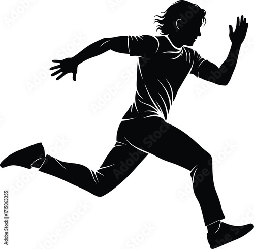 Silhouette of a man running at full speed, capturing dynamic movement and energy of a sprint, , conveying power and determination of athleticism