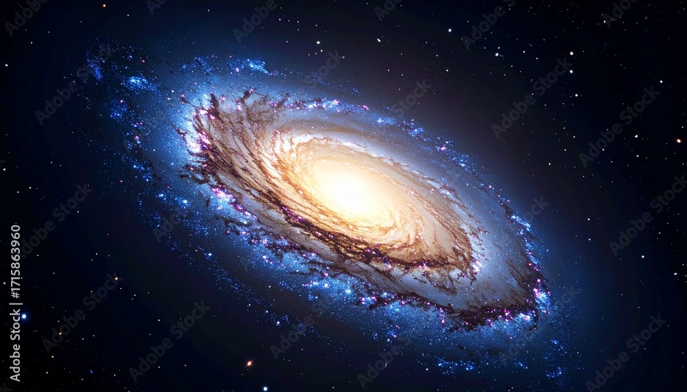 Fototapeta premium Spiral galaxy in deep space with galactic arms bending around